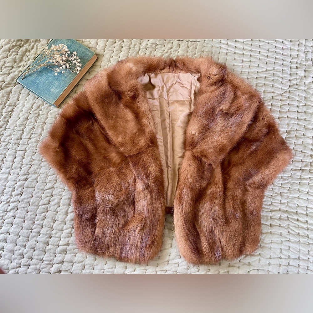 Vintage Fur Wrap With Dainty Floral Lining